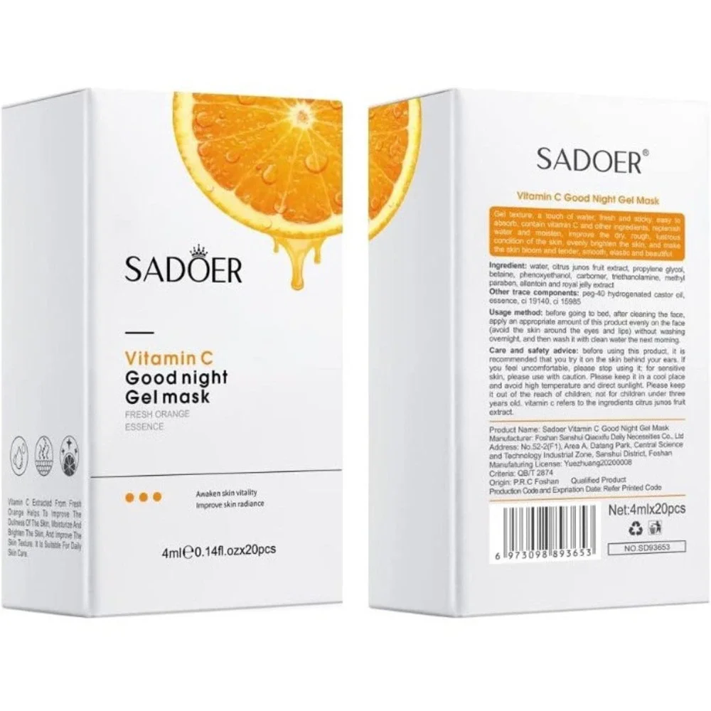NEW Sadoer‎ Goodnight Vitamin C Gel Mask w/ Fresh Orange Essence, 20ct